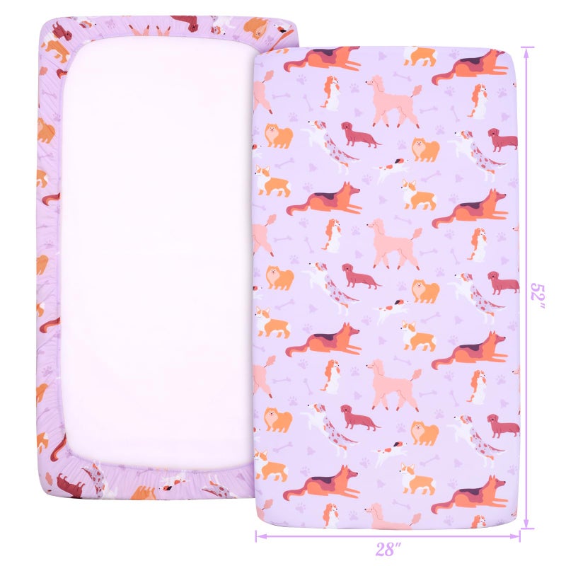 UOMNY Crib Sheet 52x28 Baby Sheet for Girls Breathable Dog Fitted Crib Sheet for Standard Crib and Toddler Mattress Soft Toddler Sheet Purple - Image 5
